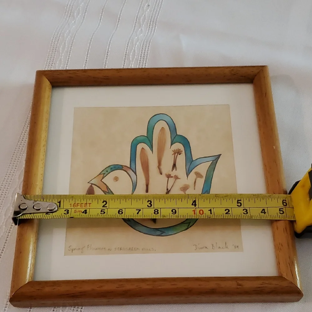 Vtg Hamsa Hand Painted Authentic Spring Flowers N Jerusalem Hills By Divora Blak - Picture 5 of 6